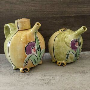 Posey Bacopoulos Studio Art Pottery Whimsical Hand Painted Teapot Creamer Set